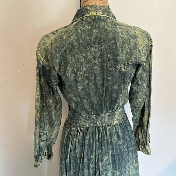 Acid Wash Cowgirl Boho Prairie Cinched Waist Full Skirt Dress EVC - Picture 6 of 8